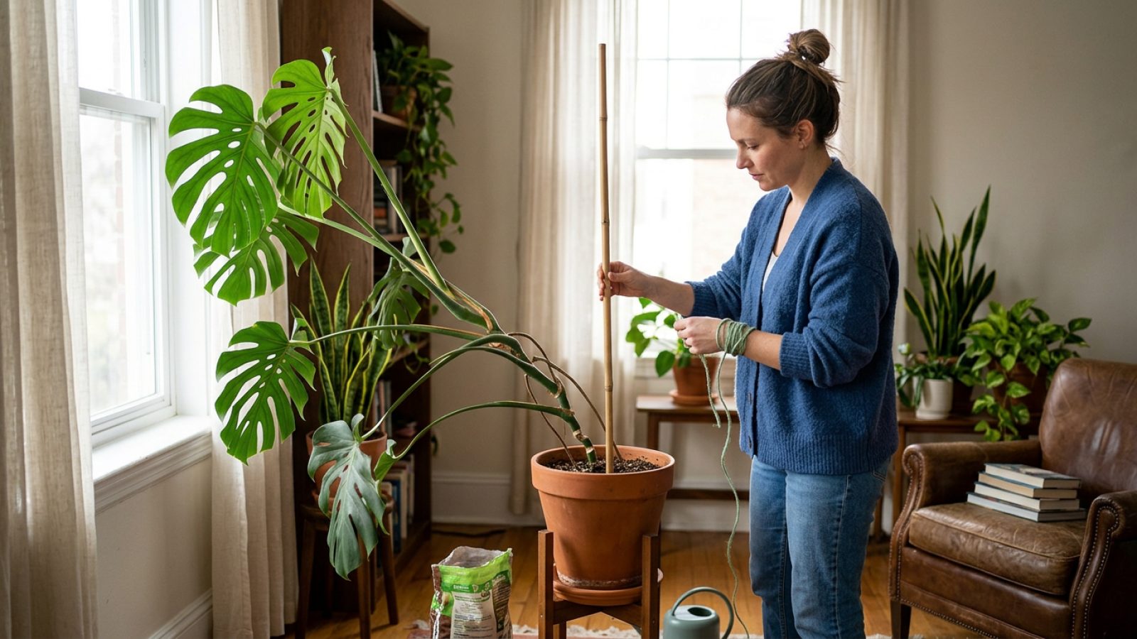 How to Support a Tall Indoor Plant That Leans