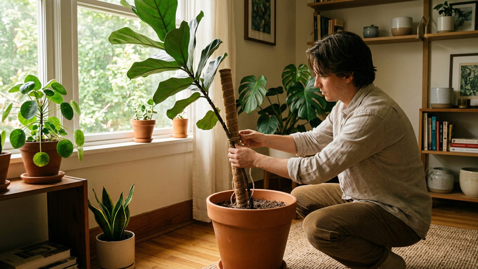 Cómo sostener una planta de interior alta que se inclina
