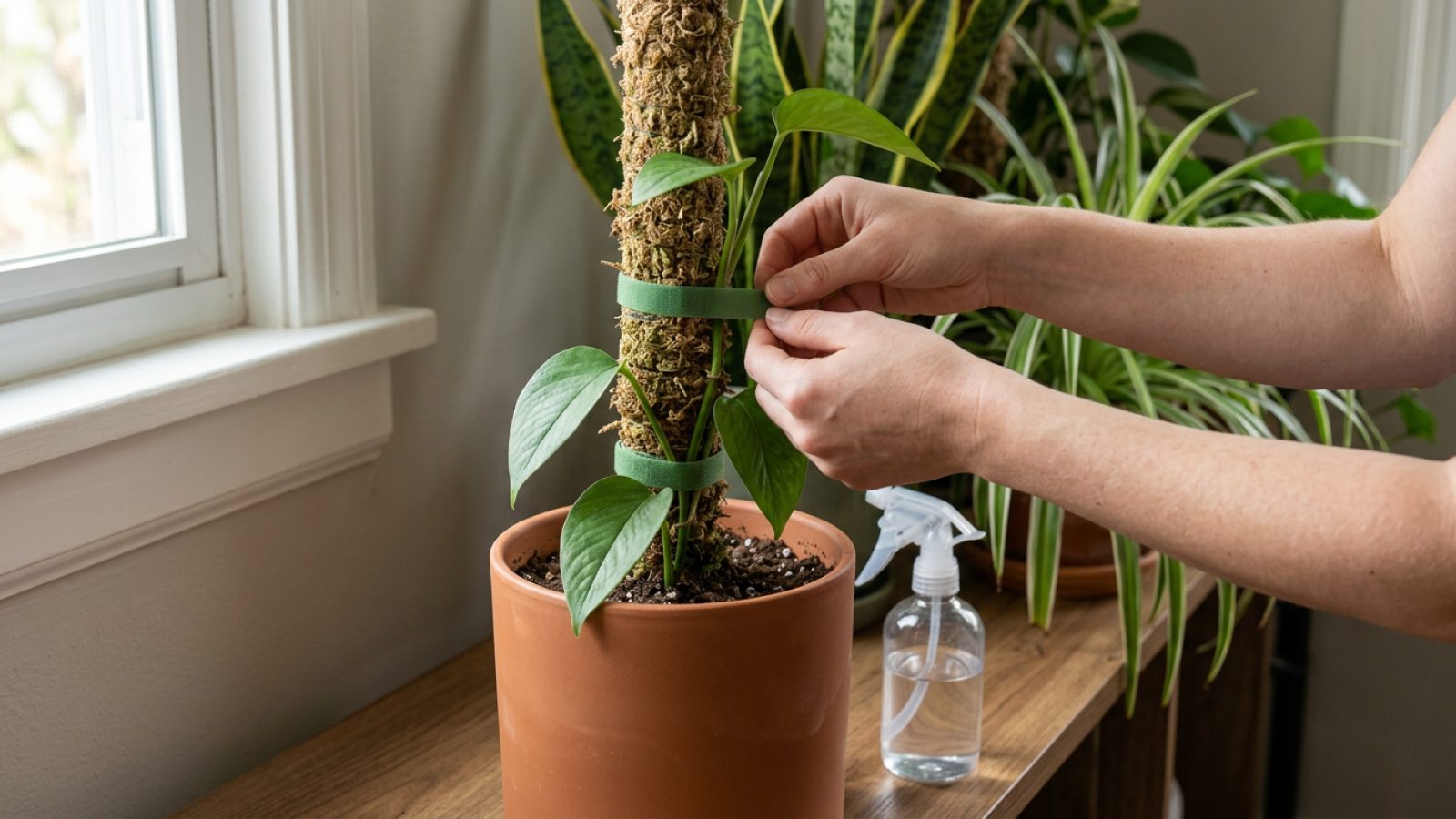 How to Train a Vining Plant on a Moss Pole