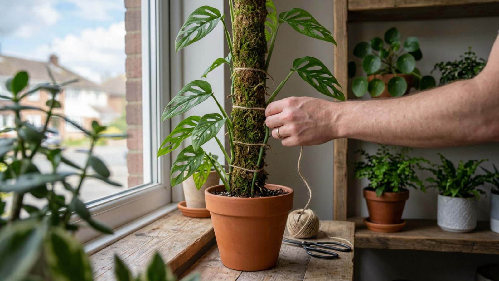 Cómo entrenar una planta trepadora de interior para que suba por un tutor de musgo
