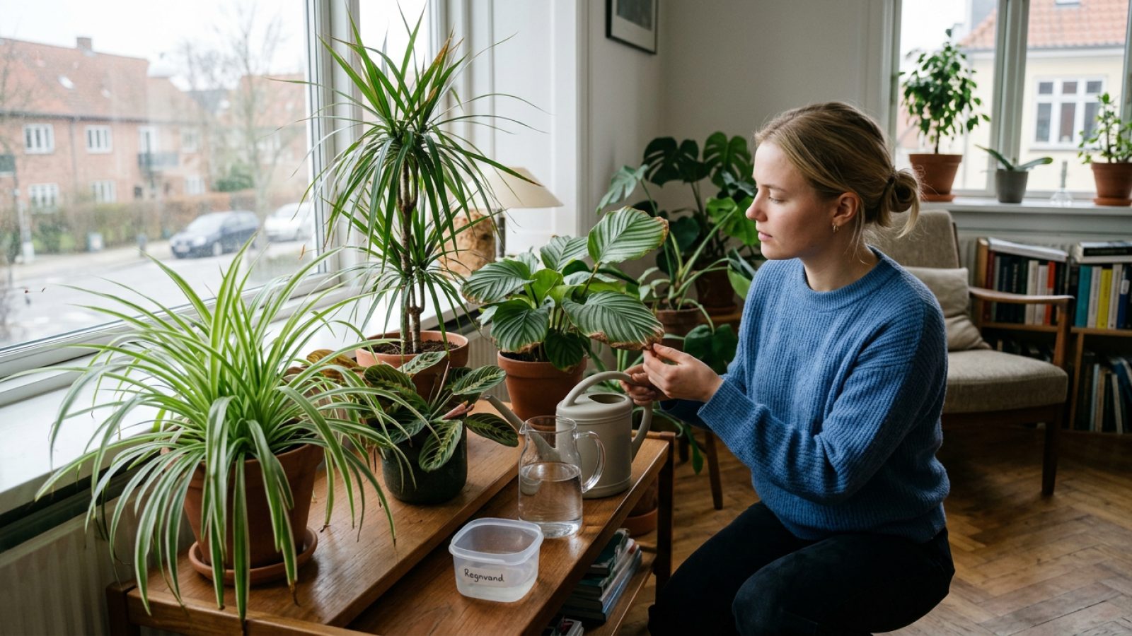 Brune spidser på stueplanter fra vandhanevand